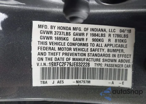 2018 Honda Civic Ex from USA, damaged, VIN 19XFC2F79JE032228